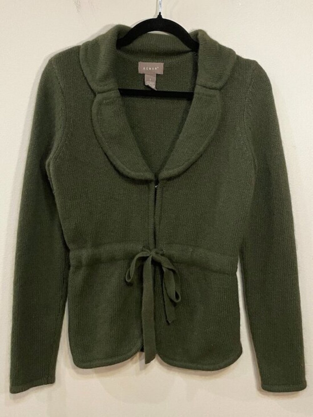 Vintage Angora Blend Cardigan Olive Green Kenar Small EUC